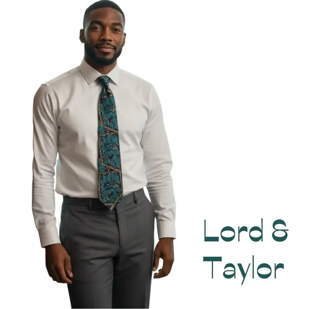 Lord & Taylor Navy Teal Gold Silk Office Career Necktie NWOT